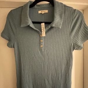 NWT Madewell Ribbed Blue Polo Mini Dress Size Medium